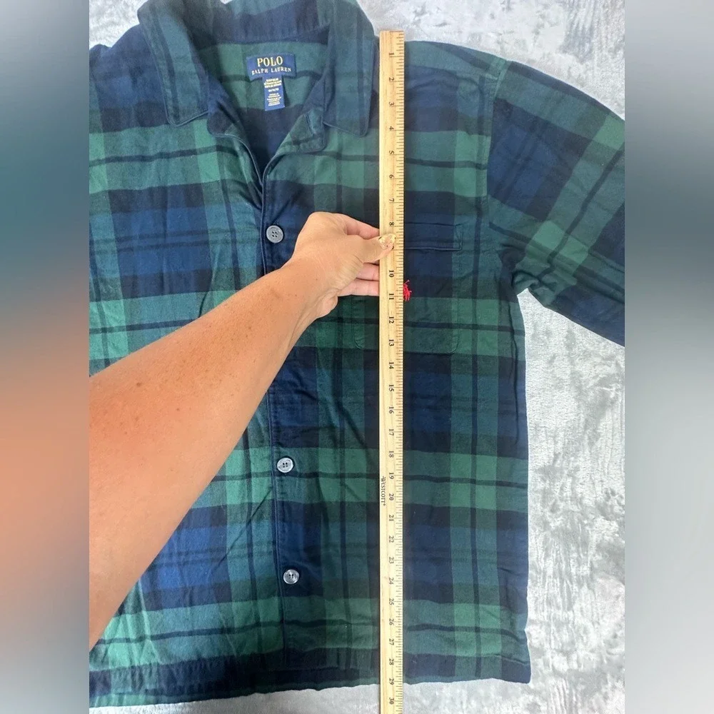 Polo Ralph Lauren‎ Flannel Long Sleeve Pajama Top Blackwatch Plaid Mens M Button